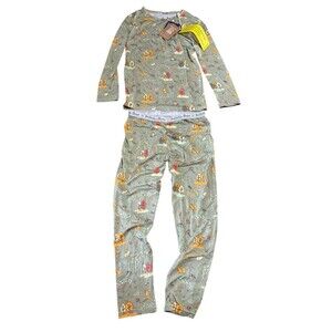 NWT Bellabu Bear Bamboo Pajama Set Unisex Size 7 Green Woodland Animal Theme